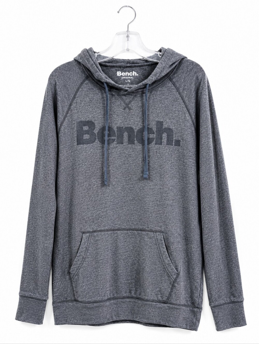 Bench Men's Large Charcoal Gray Pullover Hoodie Kangaroo Pocket Logo Sweatshirt